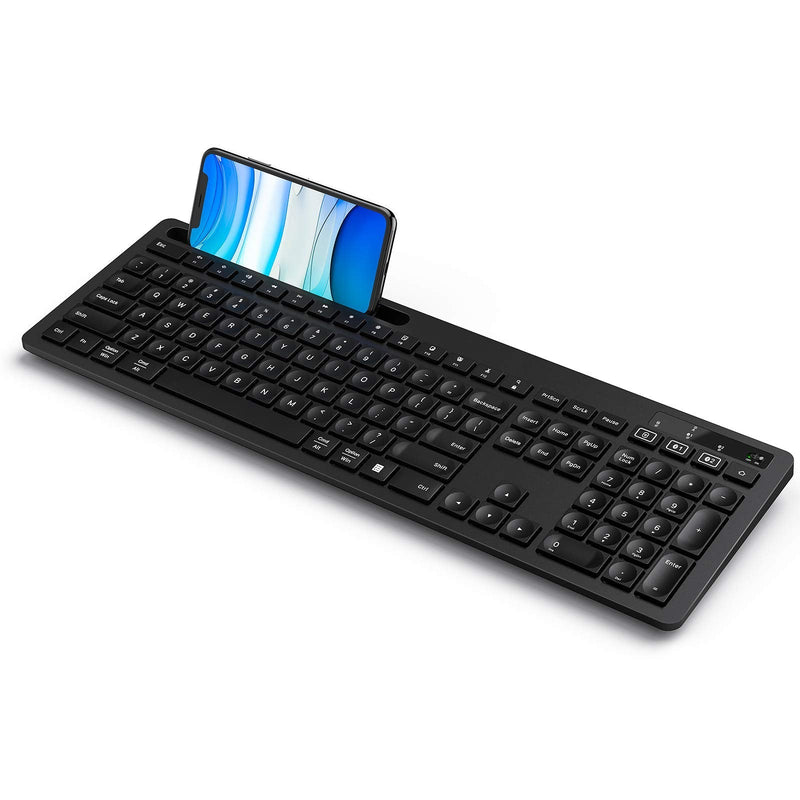 [Australia - AusPower] - Multi-Device Bluetooth Keyboard - seenda Wireless Keyboard with Phone Holder Compatible for Windows, Mac, Chrome OS Computers, iPad, iPhone, Smart TV, Easy-Switch up to 3 Devices, Black 