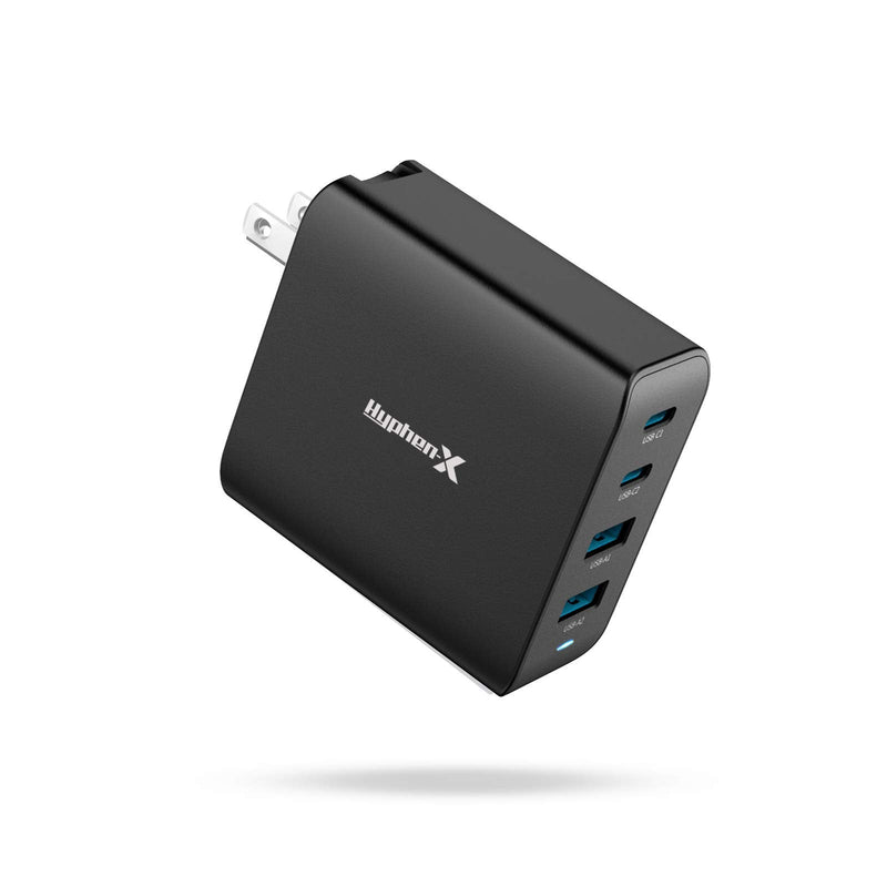 [Australia - AusPower] - USB C Charger, Hyphen-X 100W GaN Fast Charger Type C PD Charging Station for MacBook Pro Air 16in 14in 2021, iPhone 13 Pro,Pixel 6 Pro, iPad Pro Air, Galaxy, Dell XPS USB-C Laptops and More(Black) Black 