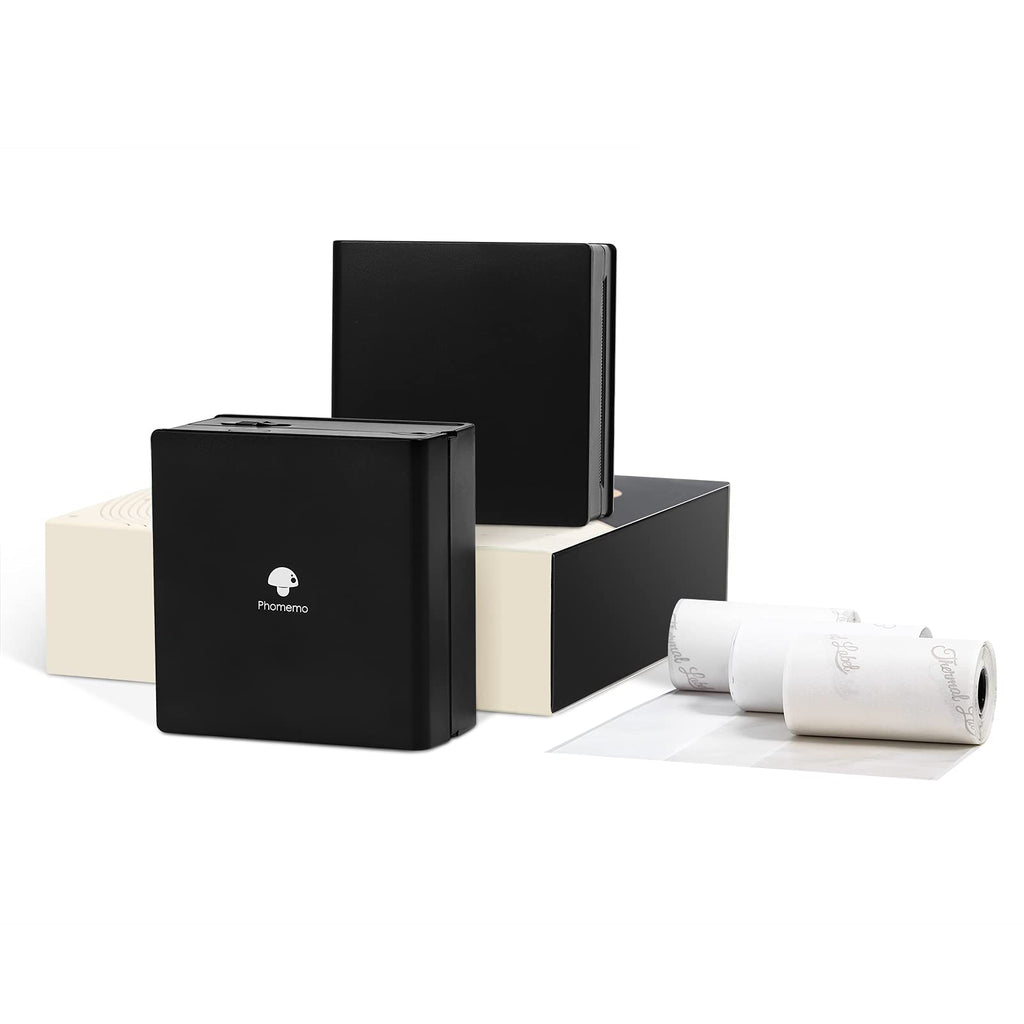 [Australia - AusPower] - Phomemo Mini Note Printer- M02 ocket Thermal Bluetooth Mini Mobile Printer with 3 Rolls Paper, for Printing Photos, Text, Study Notes, DIY Sticker, Gift, Black 