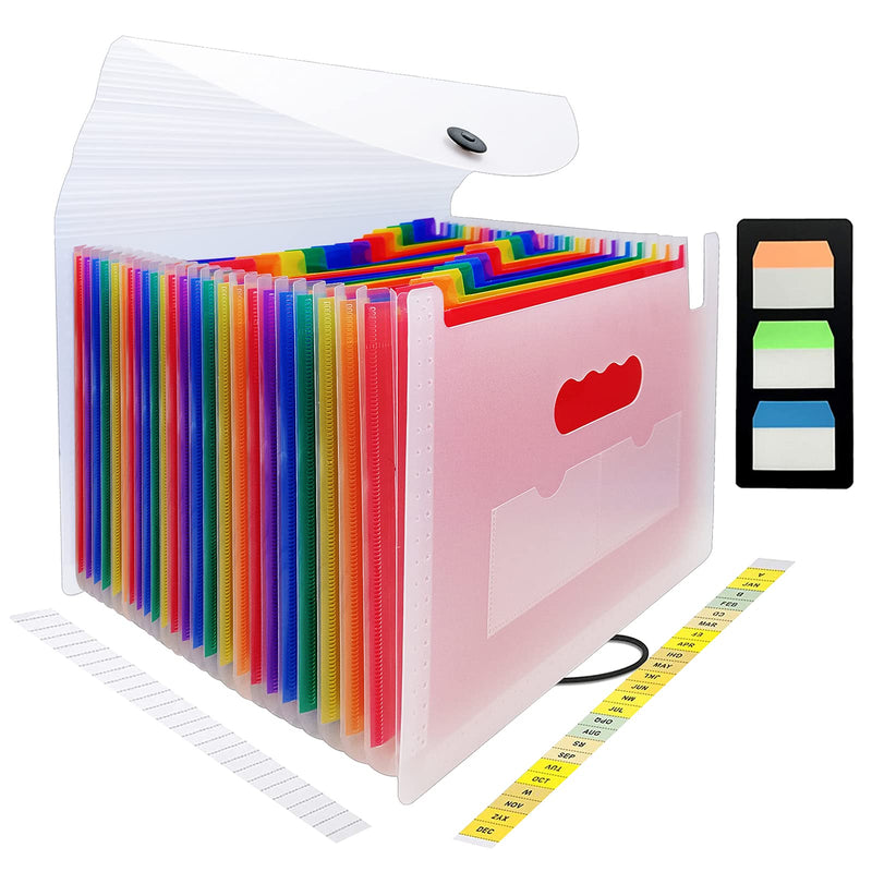 [Australia - AusPower] - CHEPULA 24 Pockets Expanding File Folder Multicolored Accordian File Organizer File Organizer Expandable Folder with Expandable Cover Document Organizer A4 Size File Box Large Capacity (White) White 