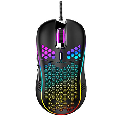 [Australia - AusPower] - Honeycomb Wired Gaming Mouse, RGB Backlight and 7200 Adjustable DPI, Ergonomic and Lightweight USB Computer Mouse with High Precision Sensor for Windows PC & Laptop Gamers (Black) Black 