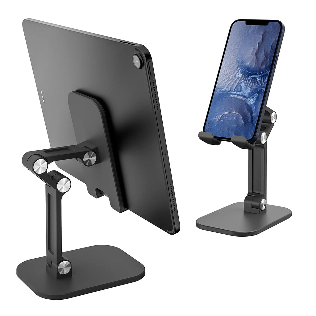 [Australia - AusPower] - Adjustable Cell Phone Stand, CVIDA Foldable Phone Holder, Angle Height Adjustable Cell Phone Stand for Desk, Compatible with 4"-12.9" Devices (Black) Black-1 