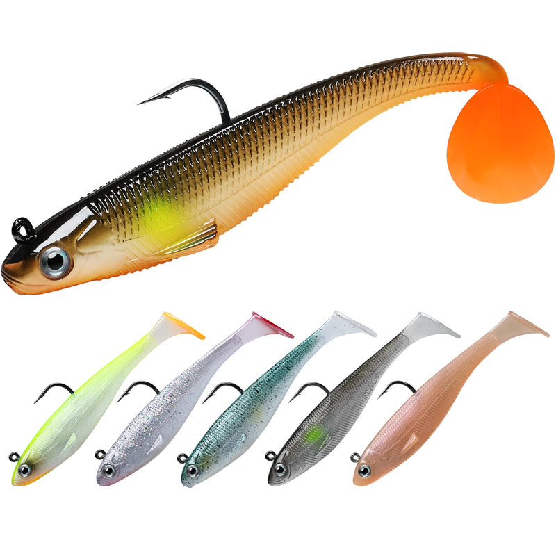 [Australia - AusPower] - TRUSCEND Pre-Rigged Jig Head Soft Fishing Lures, Paddle Tail Swimbaits for Bass Fishing, Shad or Tadpole Lure with Spinner, Premium Fishing Bait for Saltwater Freshwater, Trout Crappie Fishing 