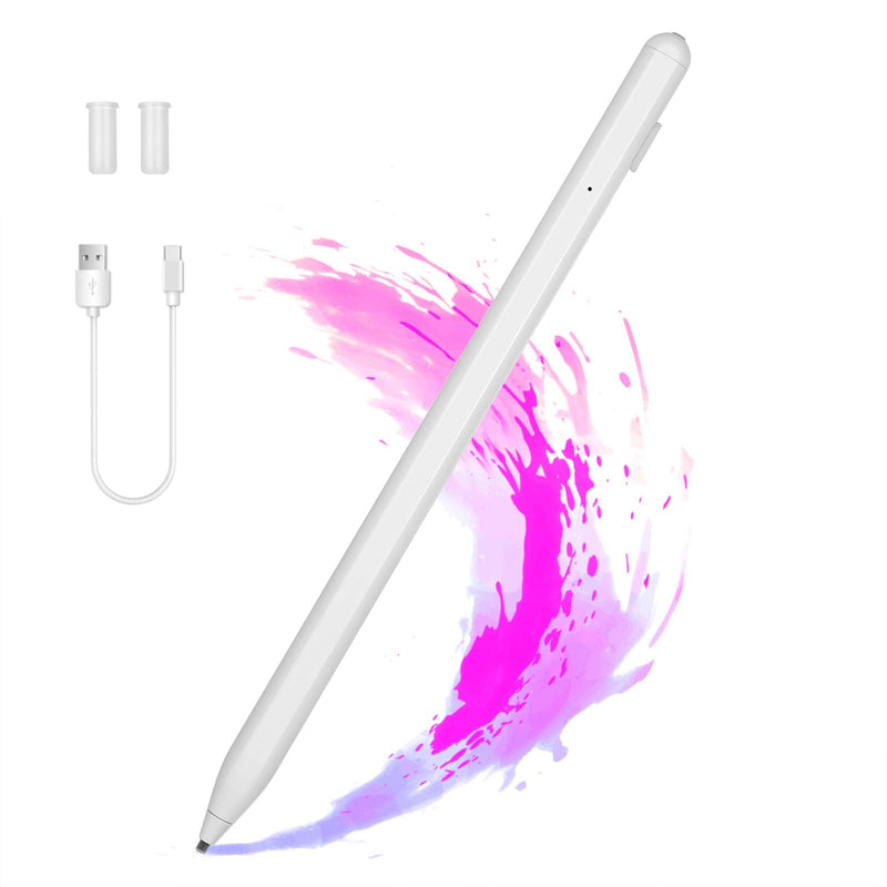 [Australia - AusPower] - Stylus Pens for Touch Screens,Active Stylus Compatible with Apple, Rechargeable Capacitive Fine Point Work with iPad iPhone and Other Tablets (White) White 