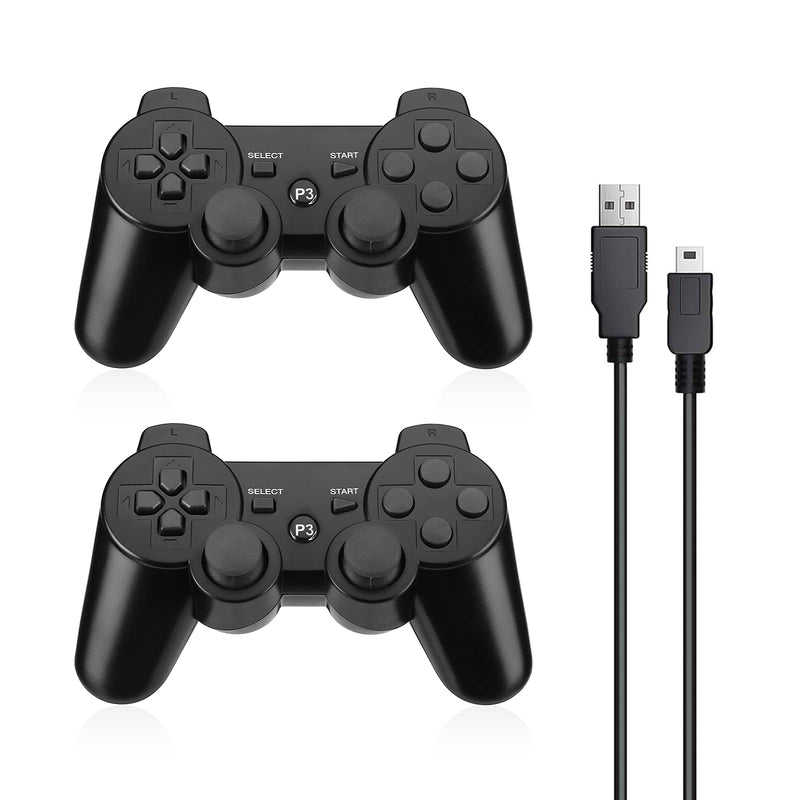 [Australia - AusPower] - Powerextra Wireless Controller Compatible with PS-3, 2 Pack High Performance Gaming Controller with Upgraded Joystick for Play-Station 3 (Black) 