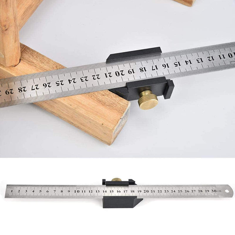 [Australia - AusPower] - Professional Scriber Gauge, 300mm Woodworking Metric Line Scribe Ruler with 45 Degree T-Track Locator, Wood Positioning Measuring Ruler Marking T-Ruler Tool 