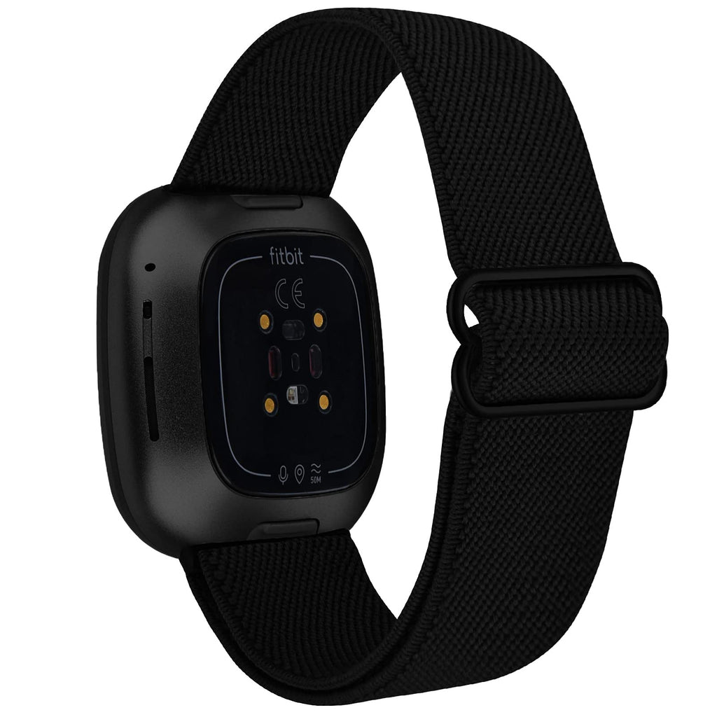 [Australia - AusPower] - VISOOM Stretchy Band Compatible with Fitbit Versa 3 & Sense - Nylon Sport Loop Strap Accessories Elastics Smart Watch Bands Replacement for Men Women Black 
