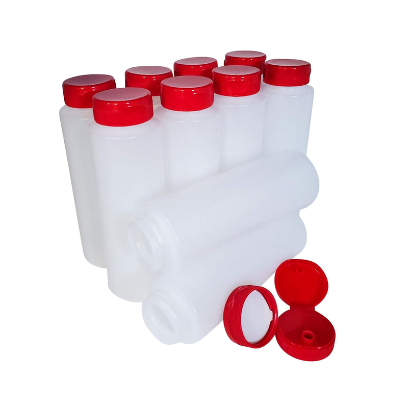 [Australia - AusPower] - kelkaa 8oz HDPE Plastic Squeeze Bottles with Wide Mouth Opening, Red Flip Top Caps for Condiments and Any Thick Liquid Products, Multi-Purpose Refillable Empty Bottles (Pack of 10) 