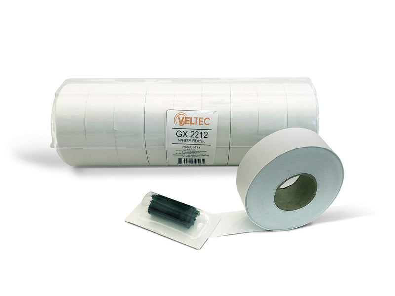 [Australia - AusPower] - Veltec 2212 White Pricing Labels for Garvey (22-6, 22-7, 22-8) and Contact (6.22, 7.22, 8.22) One-Line Price Gun/Labelers, Free Ink Roller – 9 Rolls, 11,000 Labels with Security Slits 