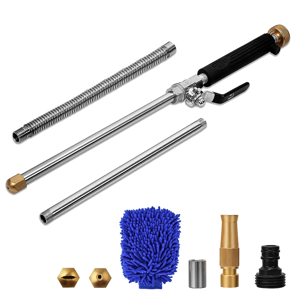 [Australia - AusPower] - High Pressure Power Washer Wand, Extendable Hydro Jet Water Hose Nozzle Watering Sprayer, Garden Watering Wand for Patio Car Pet Window Gutter Cleaning Tool (Black) Black 