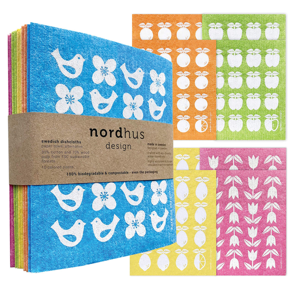 [Australia - AusPower] - Nordhus Design Swedish Dish Cloths - Original Reusable Swedish Dishcloths Replace Paper Towels, Sponges and Dish Rags - Eco Friendly, Biodegradable, Absorbent and Quick Drying Cellulose Cloths 