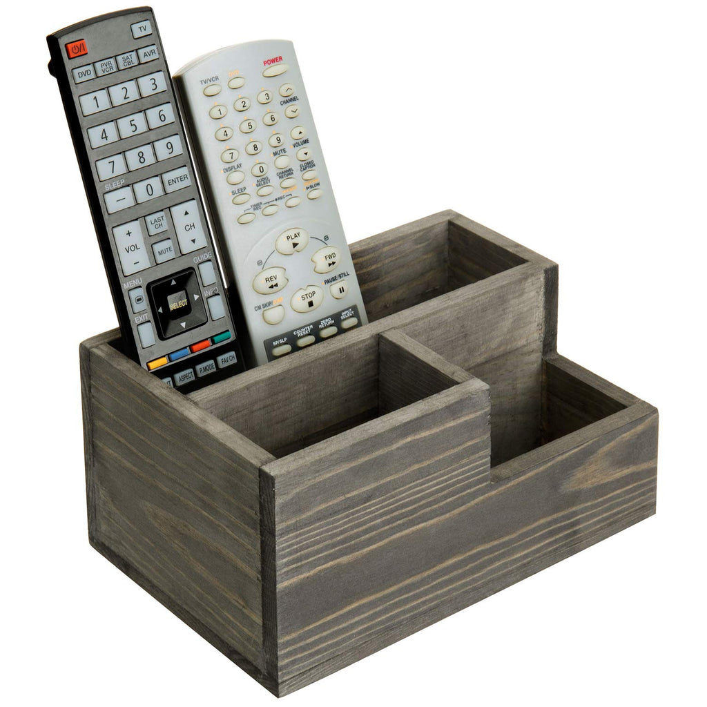 [Australia - AusPower] - MyGift 3-Compartment Vintage Gray Wood Desktop Office Supply Stationary and Media Remote Control Organizer 