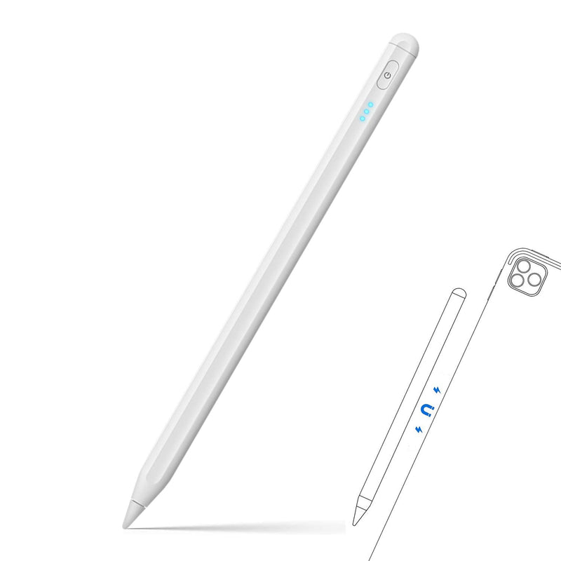 [Australia - AusPower] - Active Stylus Pen for iPad with Palm Rejection/Tilt Sensitivity/Battery Indicator,for iPad Pro 11/12.9(2018-2020),iPad 6th/7th/8th Gen,iPad Mini 5,iPad Air 10.5/10.9,Precise Writing/Drawing (White) White 