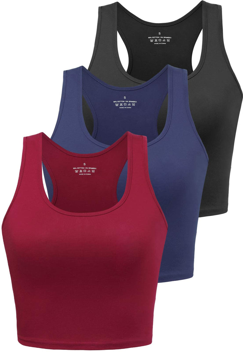 [Australia - AusPower] - Sports Crop Tank Tops for Women Cropped Workout Tops Racerback Running Yoga Tanks Cotton Sleeveless Gym Shirts 3 Pack Black Navy Burgundy Small 