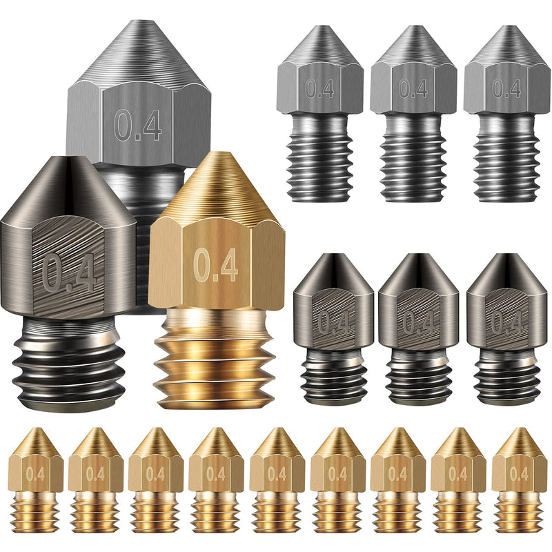 [Australia - AusPower] - Mk8 Nozzles 3D Printer Extruder Nozzles Hardened Steel, Stainless Steel, Brass Nozzle High Temperature Pointed Wear Resistant Nozzle 0.4 mm 1.75 mm, Compatible with Makerbot, Ender 3 (16) 16 