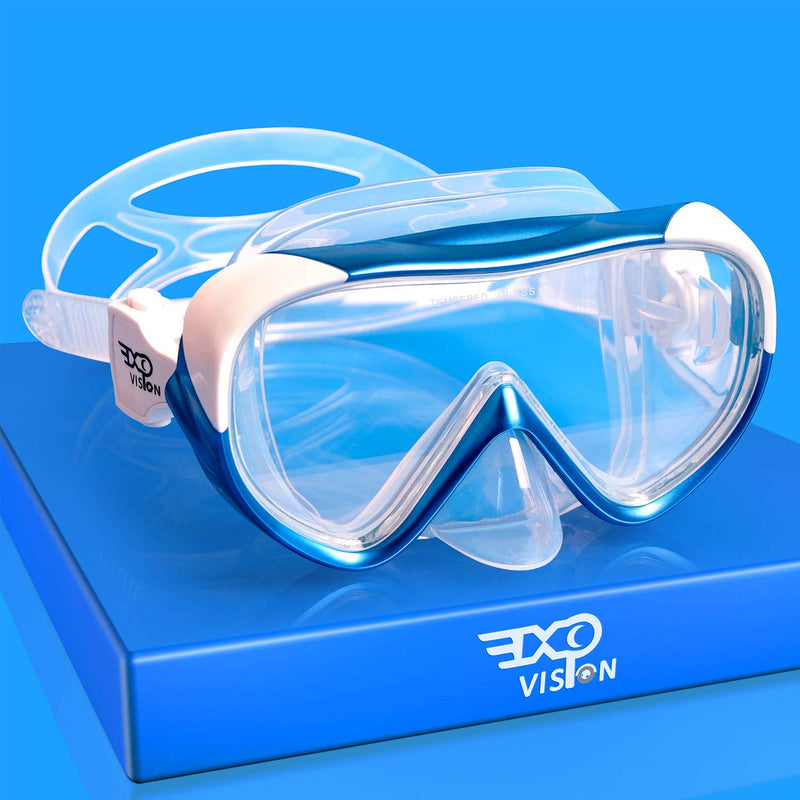 [Australia - AusPower] - EXP VISION Kids Snorkel Diving Mask, 180° Panoramic Swim Mask Anti-Fog Tempered Glass Lens Swimming Goggles with Nose Cover for Youth Junior Child Leakproof Snorkeling Gear for Scuba Diving Swimming 