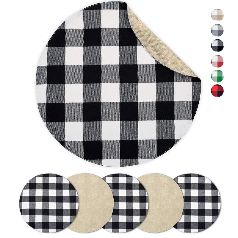 [Australia - AusPower] - Senneny Round Placemats Set of 6 - Black and White Buffalo Plaid Placemats - Reversible Cotton and Burlap Placemats for Round Tables - Farmhouse Placemats for Dining Table Black and White Plaid 