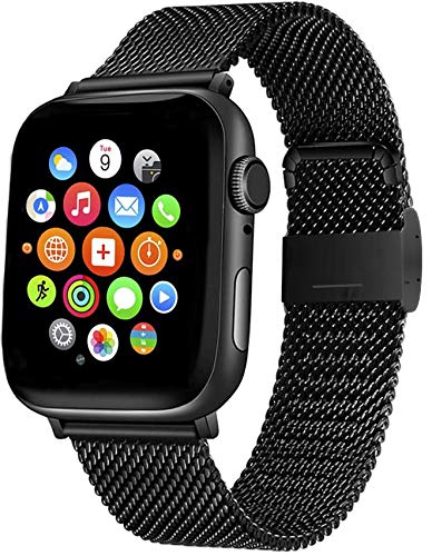 [Australia - AusPower] - Stainless Steel Metal Mesh Watch Band Compatible with Apple Watch Band 38mm 40mm 42mm 44mm(black, 42/44MM) 