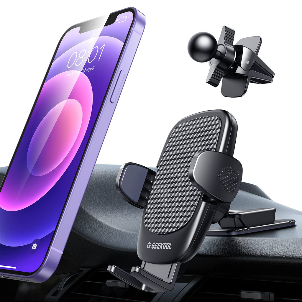 [Australia - AusPower] - GEEKOOL universal Car Phone Mount, 2021 Military-Grade Car Phone Holder Mount, [Super flexible & Ultralight] Handsfree Dashboard Windshield Air Vent Clip Phone Mount for Car fit with All Mobile Phones Black 