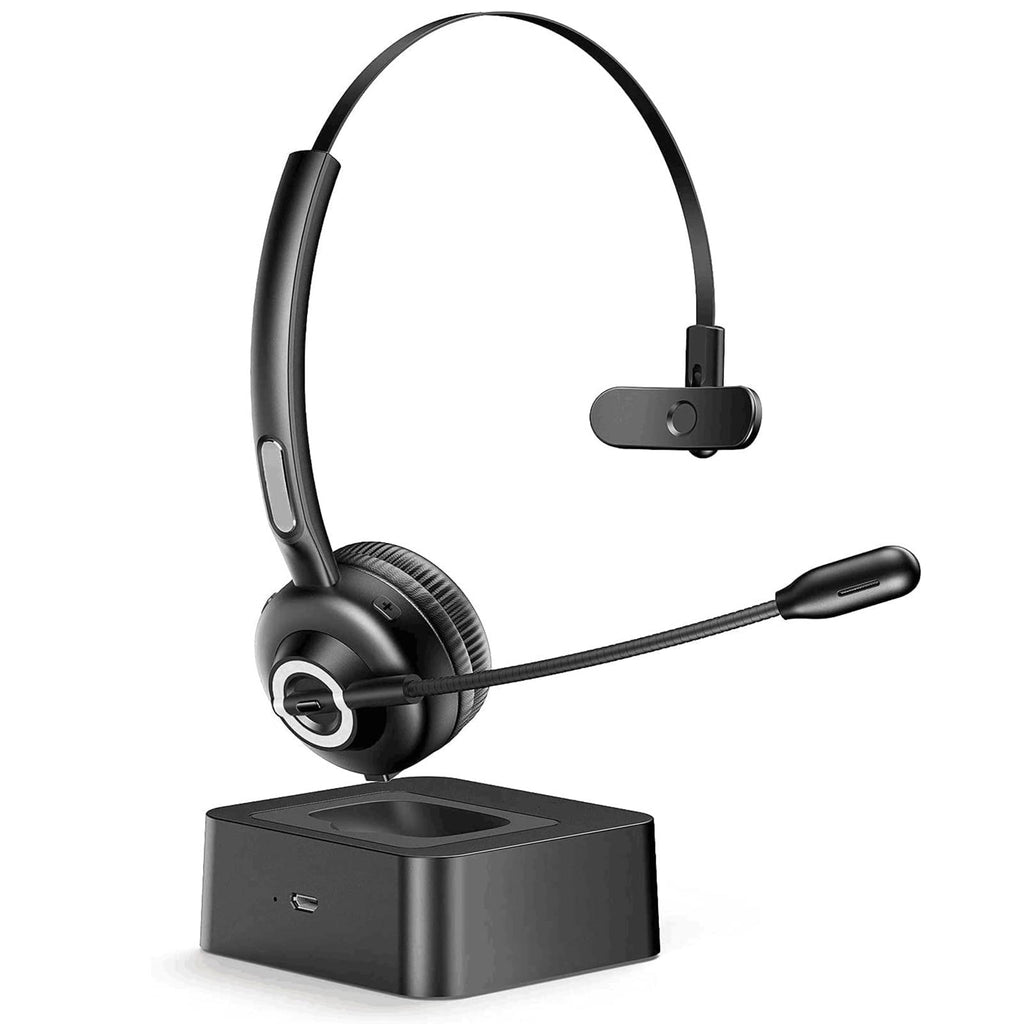 [Australia - AusPower] - YOVDA Bluetooth Telephone Headset,Trucker Bluetooth Headset with Microphone, Up to 20 Hrs Talk Time Wireless Headset with Charging Dock, Mute Function for PC, Call Center, Home Office, Skype 