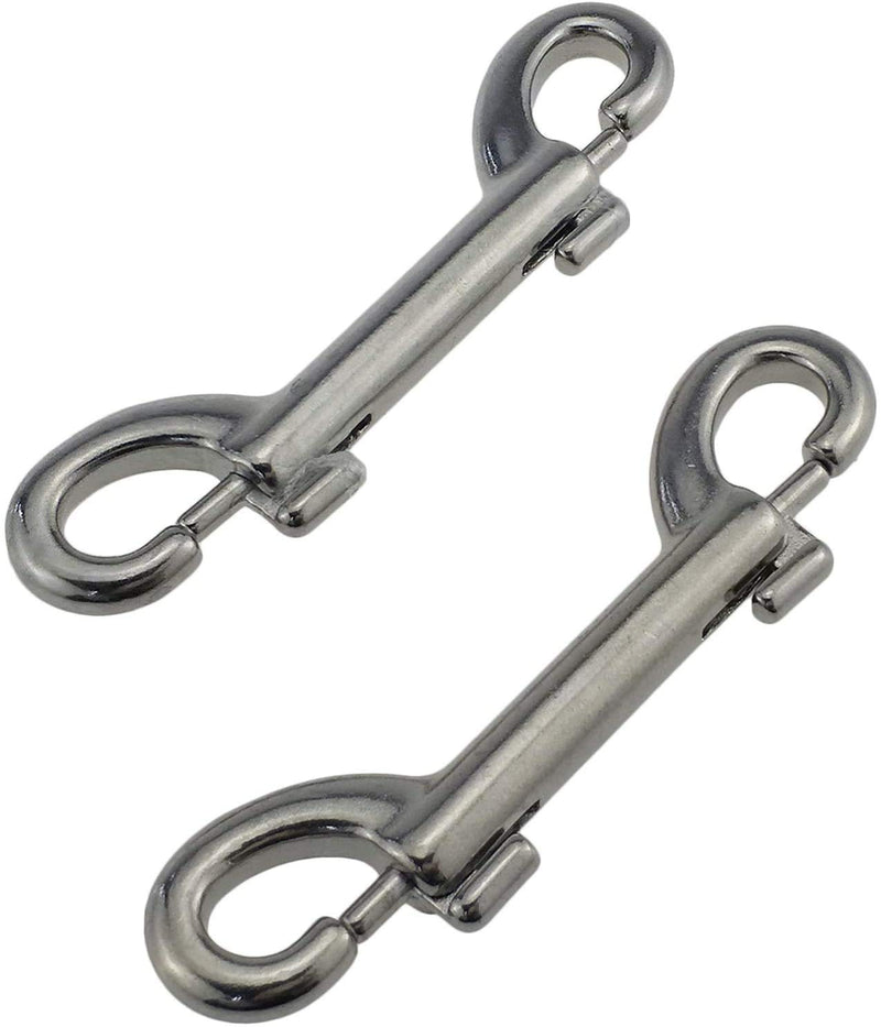 [Australia - AusPower] - 2 PCS 316 SS Marine Grade 3-1/2''(90MM) Double Ended Bolt Snap Hook Double End Snap Trigger Chain Diving Clips for Water Bucket/Dog Leash/Pet Feed Bucket/Pet Hammock (Silver) 