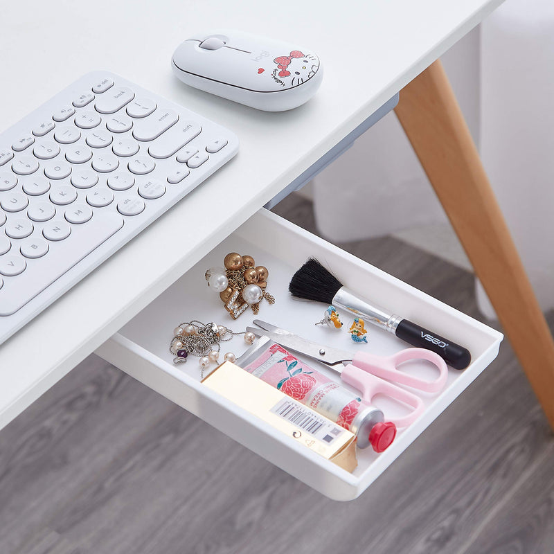 [Australia - AusPower] - Boviagom Self-Adhesive Pop-Up Hidden Under Desk Drawer Under Desk Storage White 2Pack Organizer for Home Office Desk/School Desk Large 