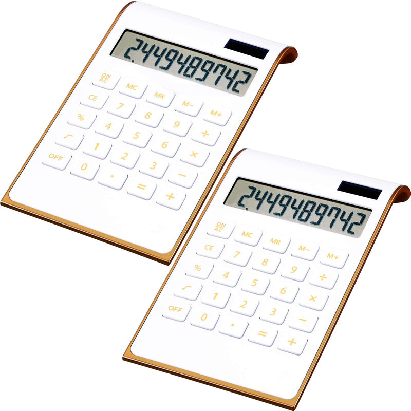 [Australia - AusPower] - 2 Pieces Office Home Calculator Solar Power Calculator Slim Elegant Design Solar Calculator Dual Powered Desktop Calculator Tilted LCD Display for Business Office School, 10 Digits 