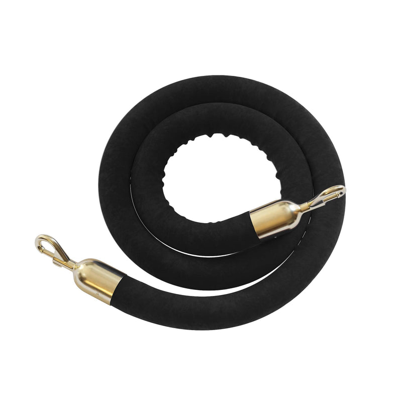 [Australia - AusPower] - Montour Line Velvet Hanging Stanchion Rope Foam Core, 6 Foot Black Rope with Polished Brass Snap Ends 
