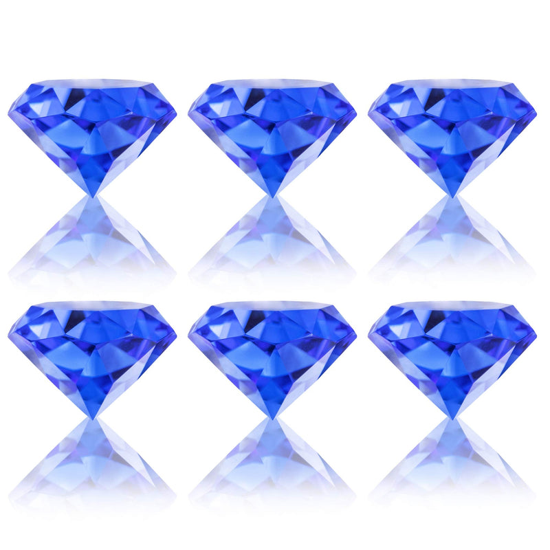 [Australia - AusPower] - Pack of 6 Blue Crystal Diamond Glass Jewels Home Decor, Wedding Table Decoration, Glass Paperweight 50mm (2in) 6pcs-Blue (50mm/2in) 