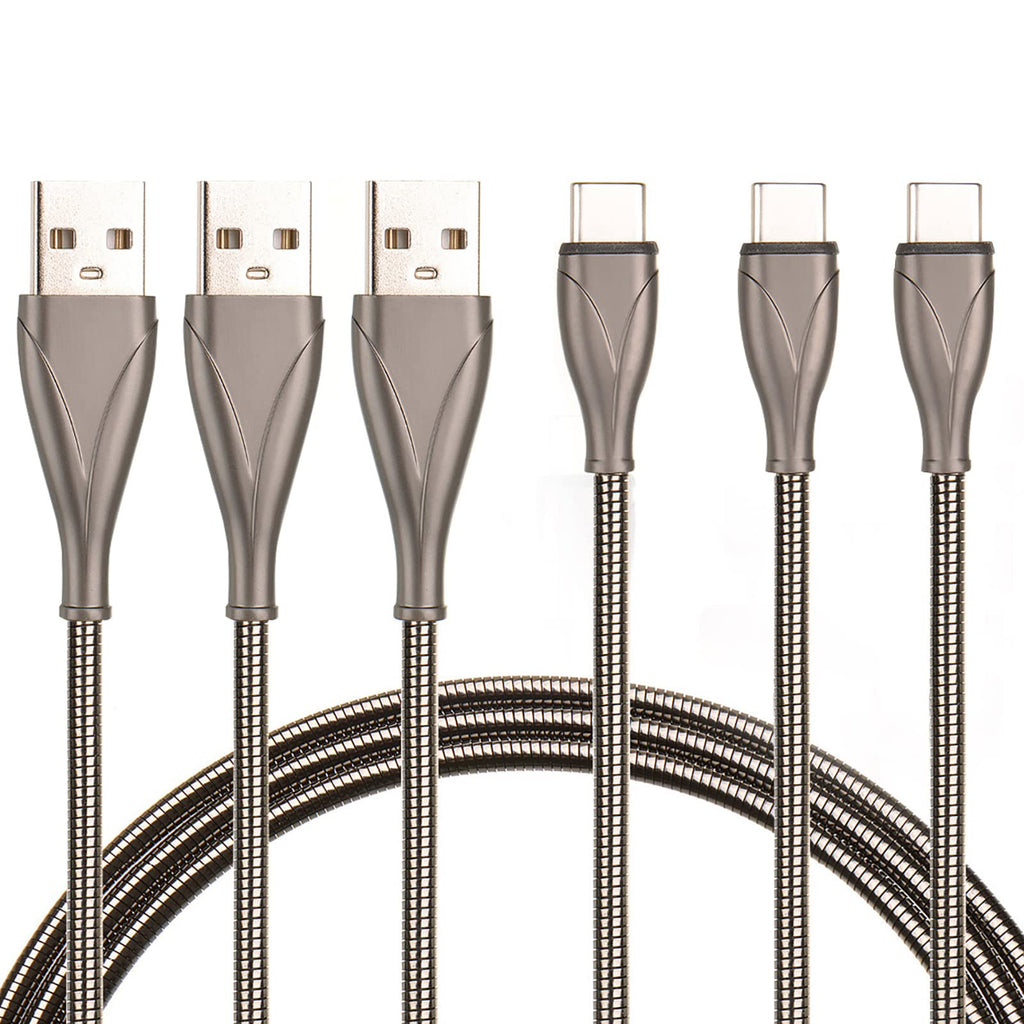 [Australia - AusPower] - CGCWW USB Type C Cables 3Pack (3/6/6FT), USB A to USB C Cables, Metal Braided Cable Cord Data Transfer Cable with Multi Charging Compatible with Most Type C Devices Grey 3FT+6FT+6FT 