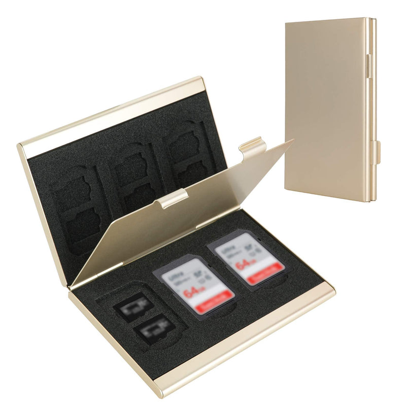 [Australia - AusPower] - SD Card Holder, SD Card Case,LAVILI CF Memory Card Holder Case Aluminum Alloy Hard Shell, Double-Layer Capacity for 6SD Cards and 12 TF Cards Champaign Gold 