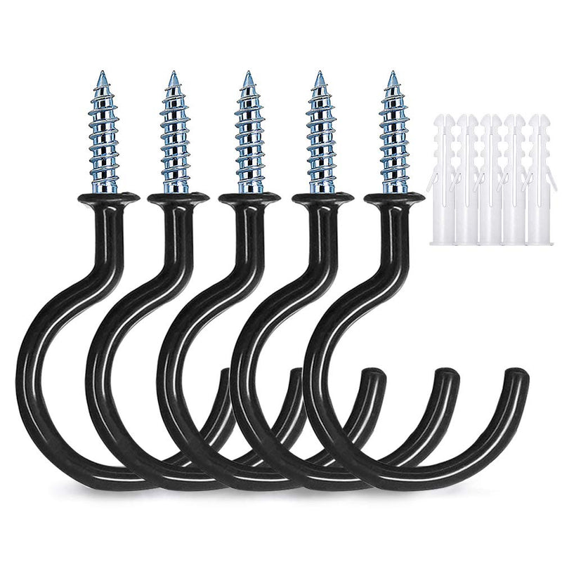 [Australia - AusPower] - 12 Pcs 2.9 Inches Black Ceiling Hooks,Vinyl Coated Screw-in Wall Hooks, Plant Hooks, Kitchen Hooks, Cup Hooks Great for Indoor & Outdoor Use (12 Pack Black+12 Extra Pipes) 