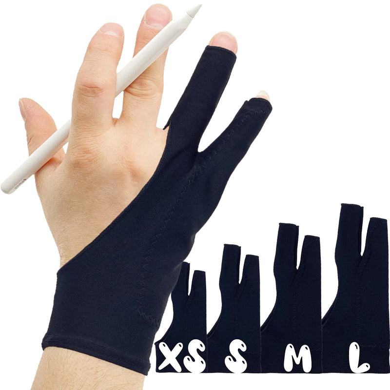 [Australia - AusPower] - AKX Artist Glove Large - 2 Pack Palm Rejection Drawing Glove for Graphic Tablet, iPad - Smudge Guard, 2 Finger, Elastic Lycra, Fingerless Glove, Good for Left and Right Hand, Black | AK-020 L 2 Finger, Black 