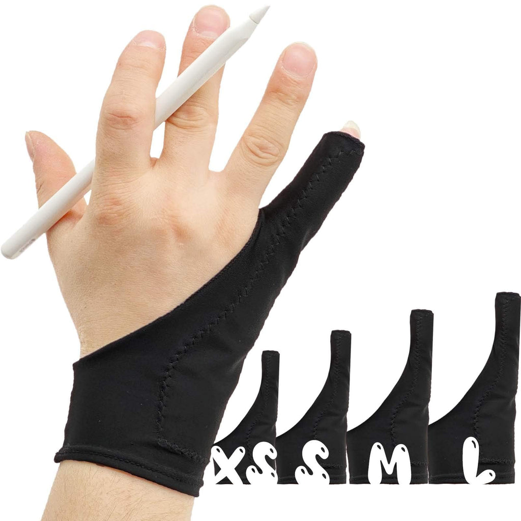[Australia - AusPower] - AKX Artist Glove XSmall - 2 Pack Palm Rejection Drawing Glove for Graphic Tablet, iPad - Smudge Guard, 1 Finger, Elastic Lycra, Fingerless Glove, Good for Left and Right Hand, Black | AK-010 XS 1 Finger, Black 