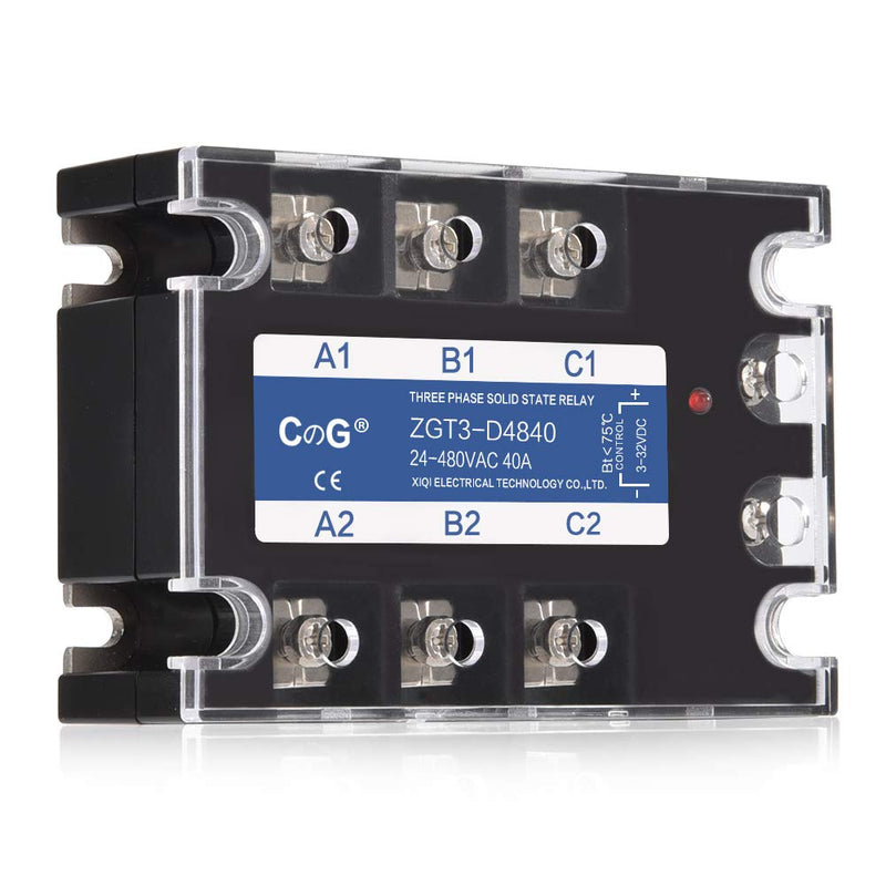 [Australia - AusPower] - CGELE 3 Phase Solid State Relay SSR-40DA DC to AC Input 3-32VDC to Output 24-480VAC 40A Plastic Cover… 40DA 
