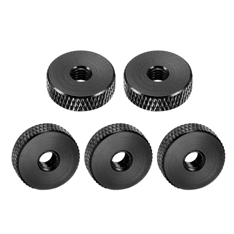 [Australia - AusPower] - uxcell Flat Knurled Nut - M5 x 16mm x 5mm Thumb Nuts Lock Adjusting Nuts Aluminum Alloy Black 5Pcs 