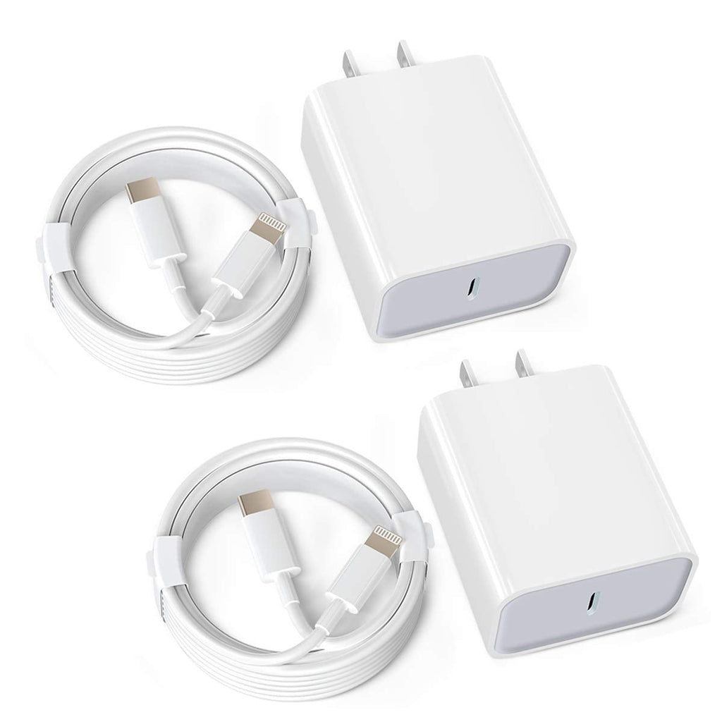[Australia - AusPower] - 2 Pack iPhone 12 Fast Charger with Cable, 20W USB C Power Delivery Wall Charger Plug [6.6FT MFi Certified] Compatible with iPhone 12,Mini 12 Pro Max 11 Pro Max XR X 8 Plus, iPad and More Cable-White-2P 