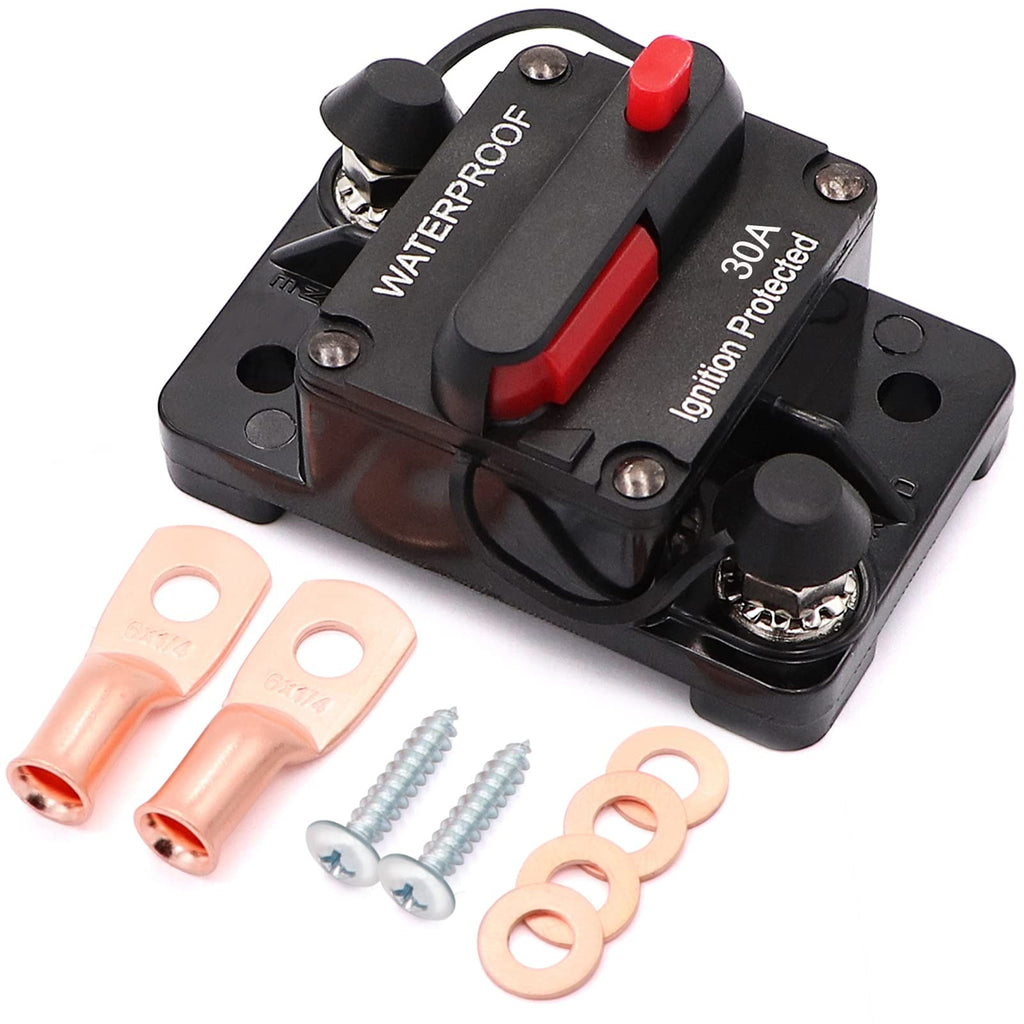 [Australia - AusPower] - Jeemiter 30 Amp Circuit Breaker with Manual Reset Wire Lugs Copper Washer and Screws for Car Marine Trolling Motors Boat ATV Manual Power Protect for Audio System Fuse, 12V-48VDC 