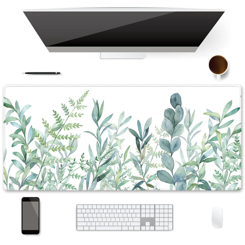[Australia - AusPower] - Extended Gaming Mouse Pad (35.4x15.7 inch 3mm Thick), iDonzon Soft Cute Extra Large XXL Waterproof Thicken Desk Mouse Keyboard Mat with Non-Slip Rubber Base & Stitched Edges, Green Plants 