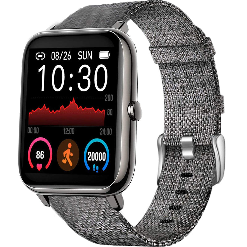 [Australia - AusPower] - Compatible for Popglory Smartwatch Band, Youkei Breathable Nylon Woven Fabric Replacement Accessory Strap Compatible for Popglory P22 / Donerton Smartwatch (Gray) Gray 