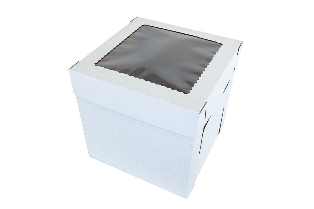 [Australia - AusPower] - Tall Cake Box with Window 1 Pack 12 x 12 x 12 inch White Bakery Box, Disposable Cake Container, Dessert Box, Pastry Gift Box 