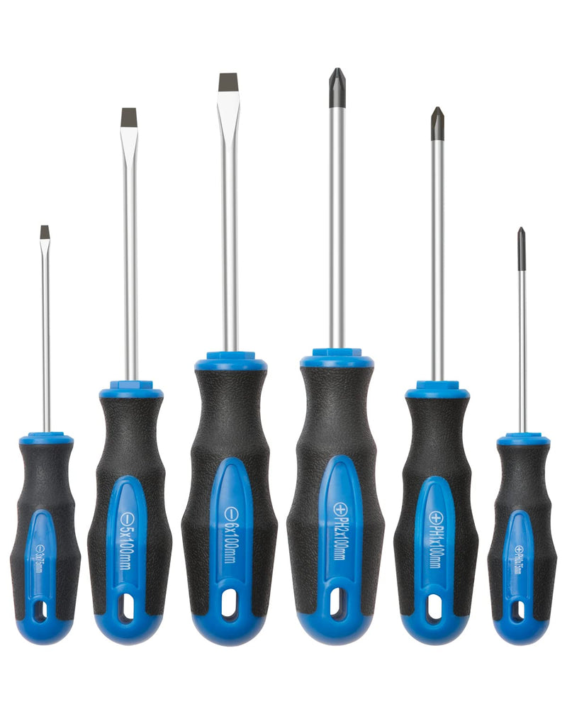[Australia - AusPower] - 6PCS Magnetic Tip Screwdriver Set, 3 Phillips and 3 Flat, Professional Cushion Grip | 6-Piece Hand Tools Set 6pc_black tip_matt 