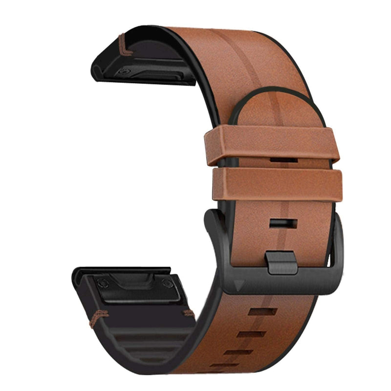 [Australia - AusPower] - Abanen for Garmin Fenix 7X / Fenix 6X / Fenix 5X Watch Band, Quick Easy Fit 26mm Soft Genuine Leather Hybrid Silicone Sweatproof Wristband Strap for Fenix 5X Plus,Tactix Delta,Fenix 3,Enduro Brown 