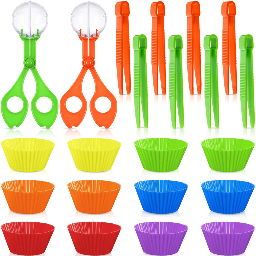 [Australia - AusPower] - 20 Pieces Fine Motor Skills Handy Scooper Set, Include 8 Tweezers, 2 Jumbo Scissors Clip and 10 Assorted Colors Sorting Bowls for Children Age Over 5, Early Skill Development and Counting Training Toy 