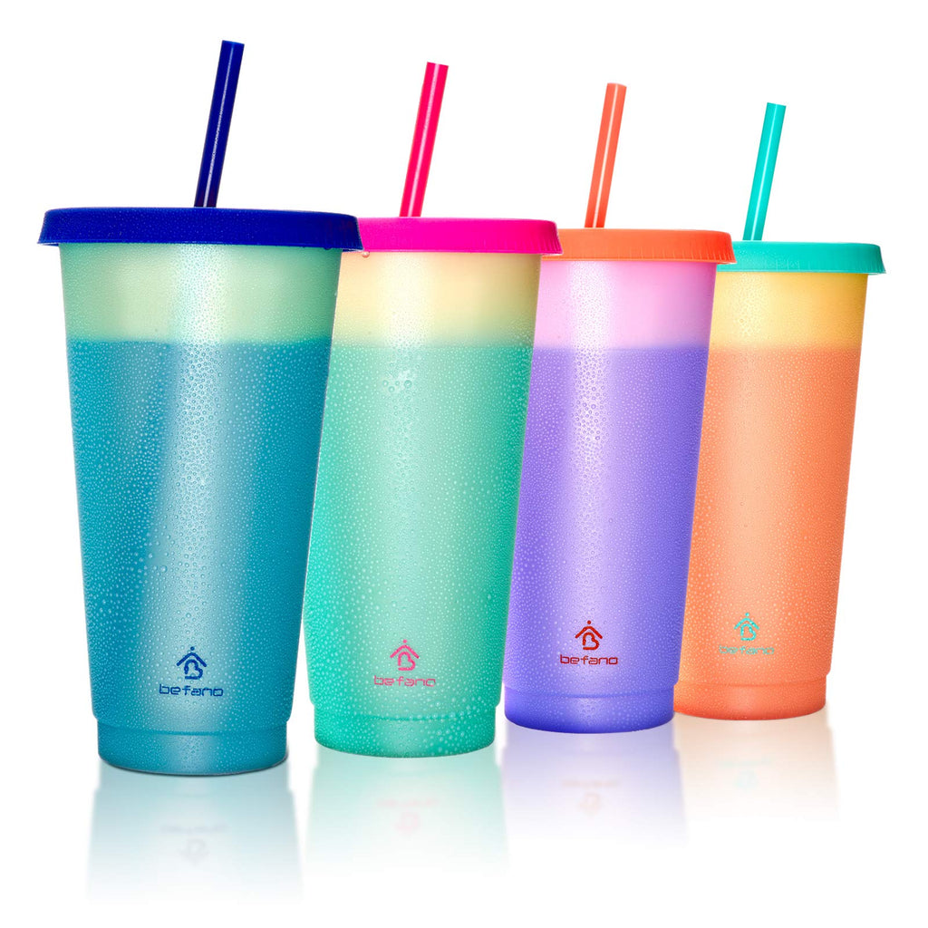 [Australia - AusPower] - Befano Color Changing Cups, 24oz Reusable Plastic Cups with Lids and Straws for Adults and Kids, Bulk Tumblers for Iced Coffee Tea and Smoothie, To go Summer Cups for Party and Travel -4 Pack 4Pack 