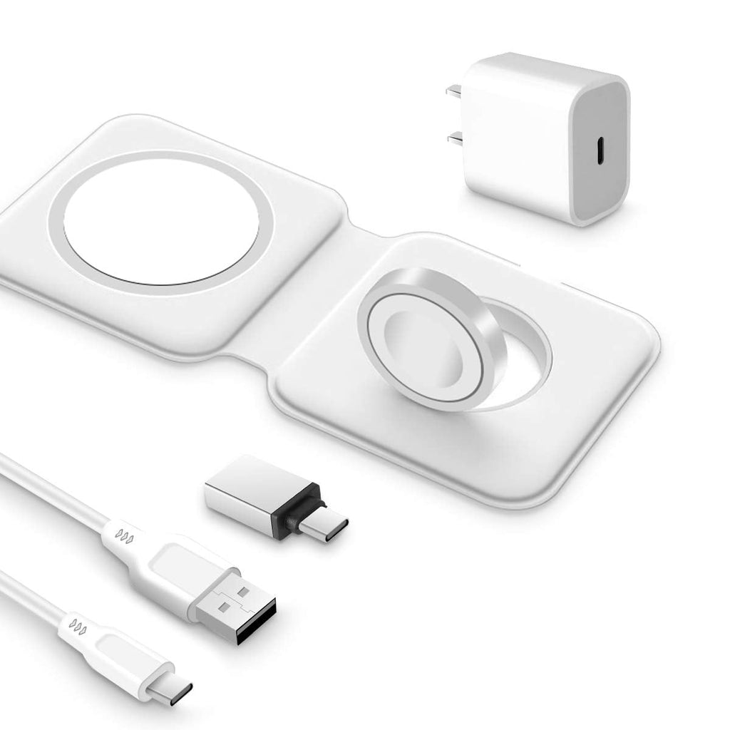[Australia - AusPower] - AICase 2 in 1 Wireless Charger for Magnetic Charger Dual Charger for iPhone 12 Mini /12 Pro/12 Pro Max/ 11 Series/X/XR, AirPods Pro,iWatch white 