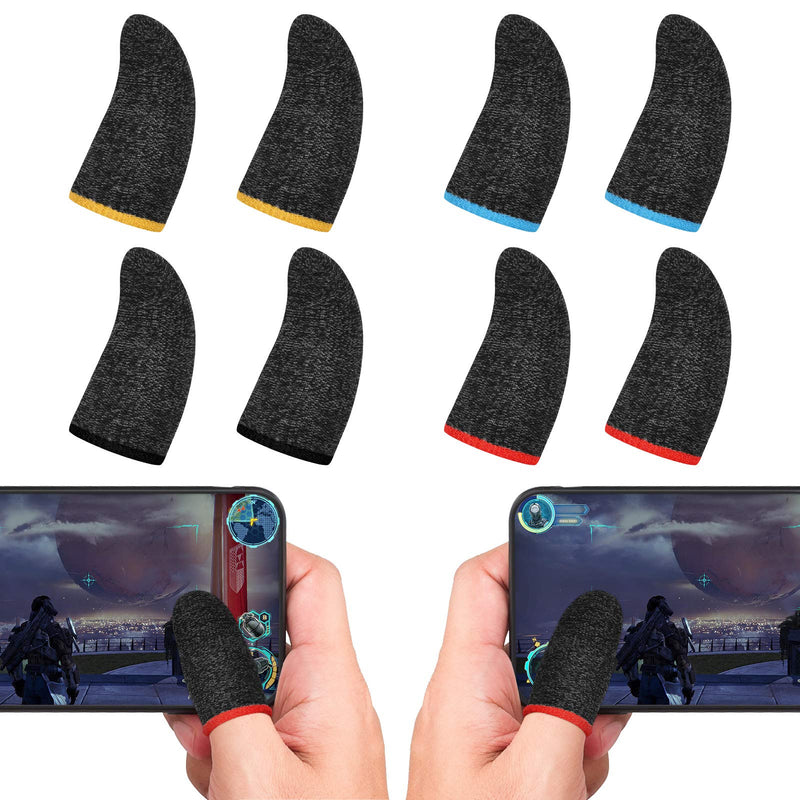 [Australia - AusPower] - 30 PCS Finger Sleeves for Gaming, Mobile Game Controller Touchscreen Finger Thumb Sleeves, Anti-Sweat Breathable Finger Covers, for Phone Game Pubg(Black Red Blue Yellow) Black Red Blue Yellow Small 