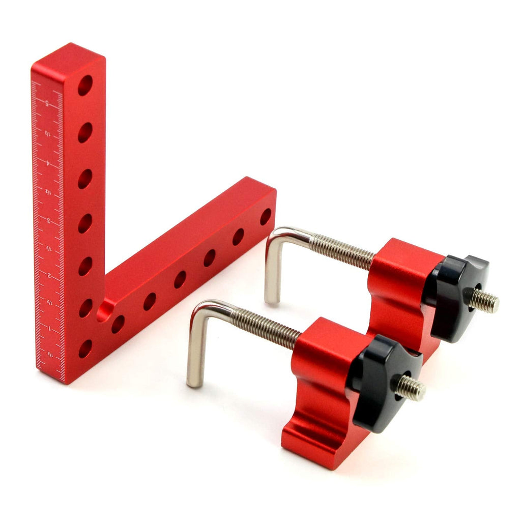 [Australia - AusPower] - QWORK 90 Degree Positioning Squares Right Angle Clamps Fixing Clamp, 5.5" x 5.5"(14 x 14cm), 1 Pack, Aluminum Alloy Woodworking Carpenter Tool for Box Cabinets Drawers Picture Flame 5.5"x5.5" 