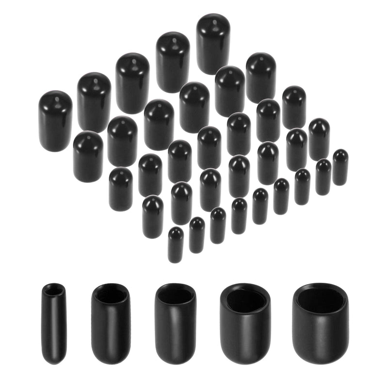 [Australia - AusPower] - uxcell 50pcs Round Rubber End Caps 1/8" 3/16" 1/4" 5/16" 3/8" Black Vinyl Cover Screw Thread Protectors Assortment Kit 