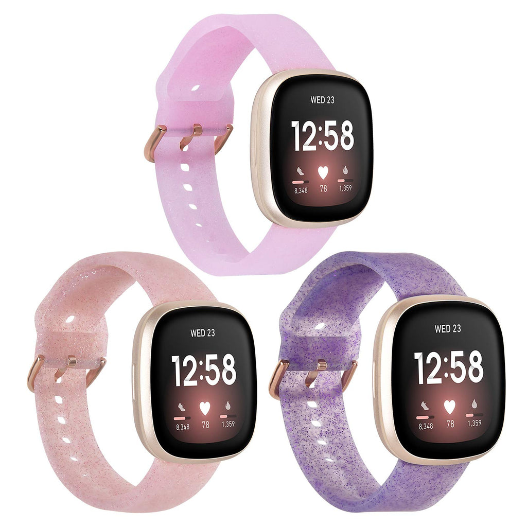 [Australia - AusPower] - KOREDA Compatible with Fitbit Versa 3/Fitbit Sense Bands Sets for Women Men, Soft Shiny Bling Glitter Silicone Strap Replacement Wristband Accessories for Fitbit Versa 3/Sense Smartwatch (3 Pack#1) Z-3 Pack#1 